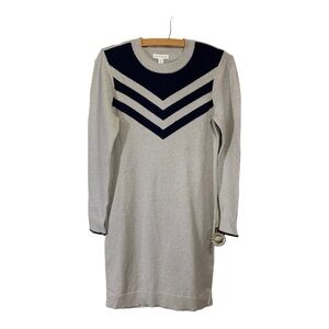 Charter Club Grey Knit Sweater Dress Navy Chevron Weave Long Sleeve Size S NWT